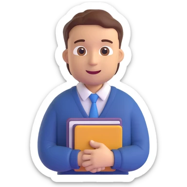 salesman emoji, sweater over collared shirt, business casual, holding folder, friendly look sticker