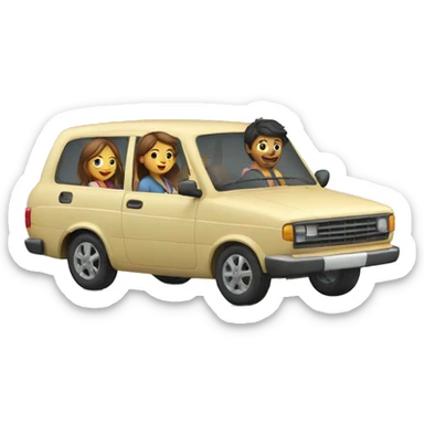 3 girls and 1 man travelling in car sticker