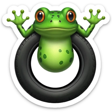 Frog head and legs but the body is a tire sticker