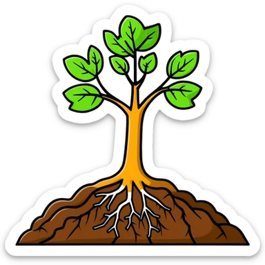 cartoon sticker of soil with roots, loam sticker