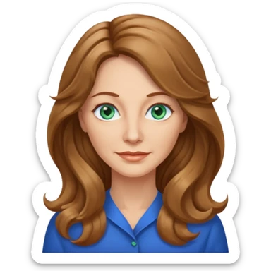 Woman 50 yrs light brown long wavy hair blue green eyes l sticker