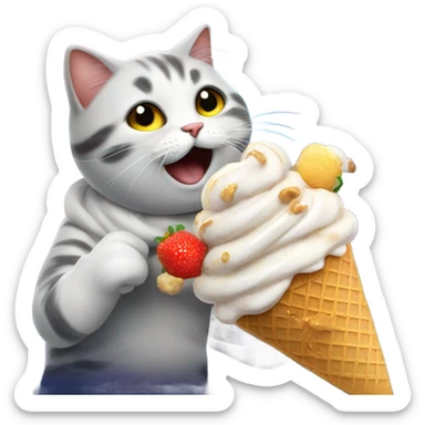 really happy cat eating ice cream in space with sparkles around it sticker