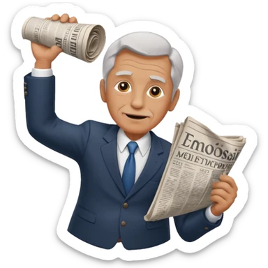 rear-facing old man in a suit throwing a rolled-up newspaper to his left sticker