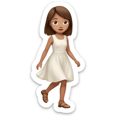 girl walking wearing a white dress, the hair color is brown, still walking sticker