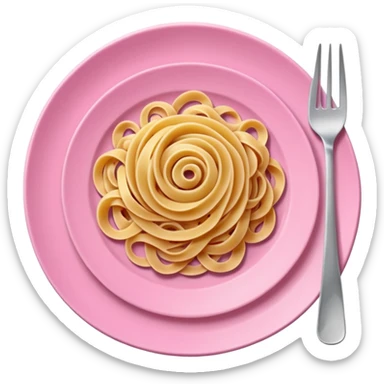 Pink plate with pasta swirled on a fork above the plate sticker
