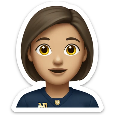 Brunette haired girl wearing Notre Dame sweatshirt  sticker