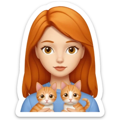 Brunette woman with two orange tabby kittens sticker