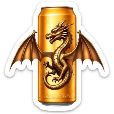 An energy drink can with a bronze dragon on it, with no words. sticker