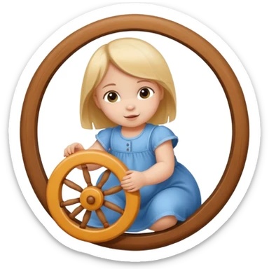 girl baby playing with wheel sticker