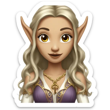 an elf woman login holding a big key sticker