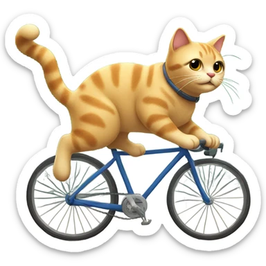 Cat riding a bicycle. The bicycle is jumping uppon a stone.  sticker
