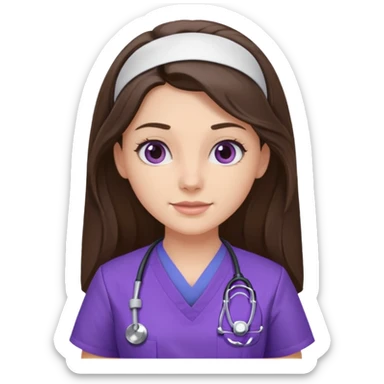 pretty brunette nurse with long hair in purple scrubs sticker
