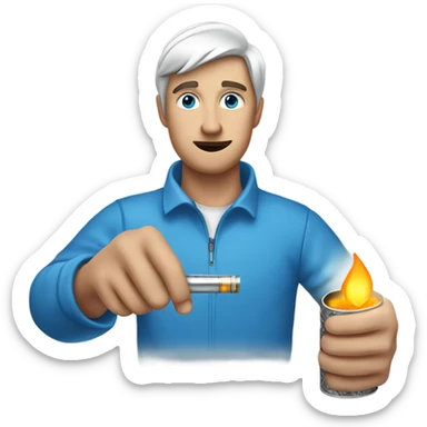 guy with a tiny blue circle in one hand and tin foil and a lighter in the other hand sticker