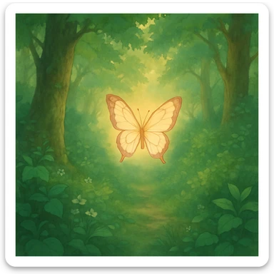ghibli style butterfly in a lush forest, soft colors, magical atmosphere sticker