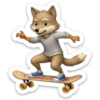 A wolf prepares to perform a trick on a skateboard sticker