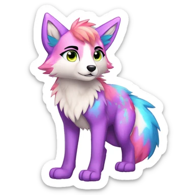 Anthro Colorful Shiny Fionbri-Falvie-sparkle-wolf-sona with colorful markings full body sticker
