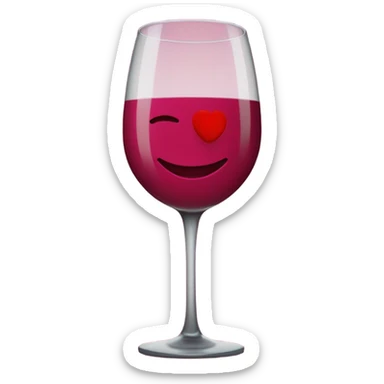 Un vino con una rosa a lado de color rojo y un beso en el baso sticker