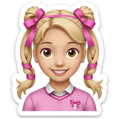 a bay girl with two ponytails and pink ribbons sticker