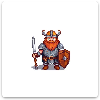 pixel art ginger viking with red beard and armor, running animation frame 4, pushing off ground sticker