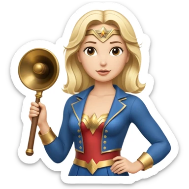 Blonde Wonder Woman holding bell and short white orchestra conductor’s baton  sticker