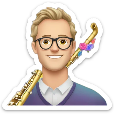 Jonathan Toews wearing glasses as a rainbow musical flute instrument in a symphony with pastel roses sticker