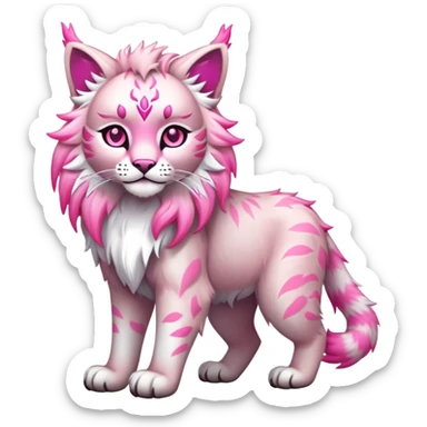 White and pink Fairy-type Bobcat-Lynx-Lion-Fakémon full body sticker