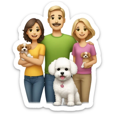Familia de 4 personas y dos niños y un perro bichon sticker