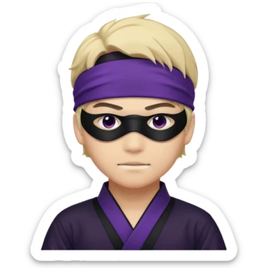 A young man named Satoru Gojo wearing a black/dark purple uniform and dark purple/ black blindfold with a confident smirk sticker