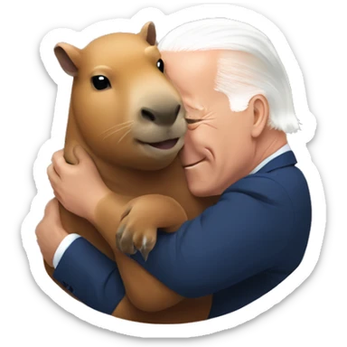 Joe Biden hugging a capybara  sticker