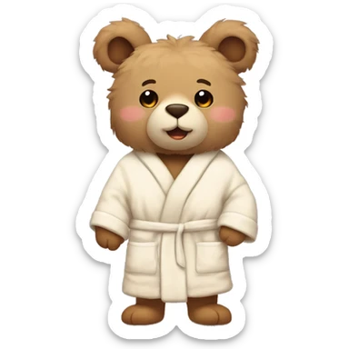Fluffy light Brown stuffed animal bear wearing a cream bathrobe with bunny ears on it sticker