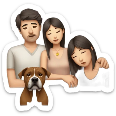 Sad Man with Chinese wife and brown Staffordshire terrier dog sticker