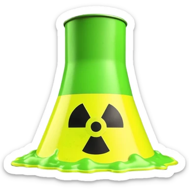3D render of Nuclear Smokestack, toxic waste aesthetic, neon green bubbling liquid, caution yellow metal, industrial warning texture. sticker