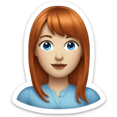 an auburn haired woman with bangs and blue eyes sticker