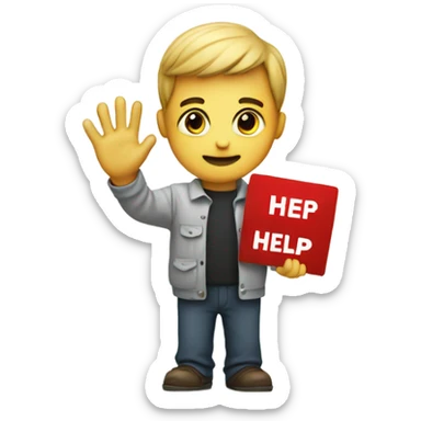 Person holding sign saying help sticker