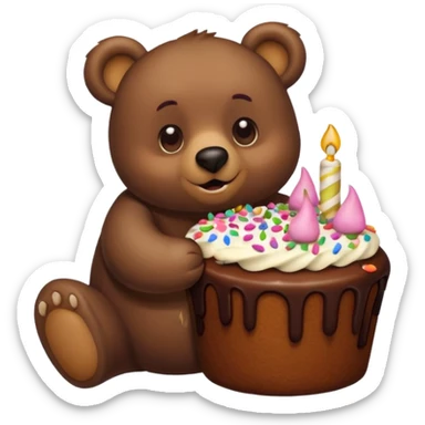 Bear eating cake sticker