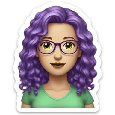 white-girl-purple-wavy-hair-green-eyes-square-glasses sticker