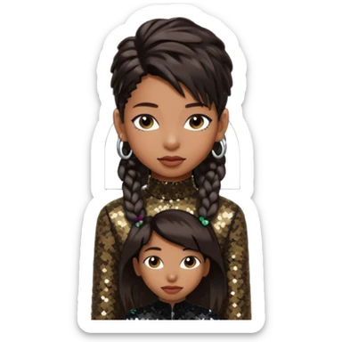 Willow Smith with long dark brown hair, dark brown sequin outfit sticker