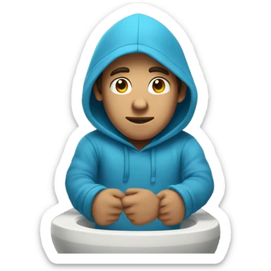 A Guy with long hair and blue hoodie in a toilet sticker