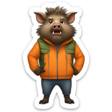 ANGRY wild boar with orange jacket sticker