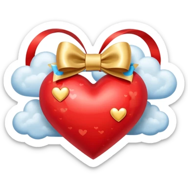 heart with clouds, gold bow with heart pattern on the bow sticker
