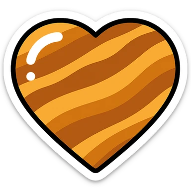 heart shaped tiger's eye stone icon, gemstone appearance, reflective highlights, natural stone pattern sticker