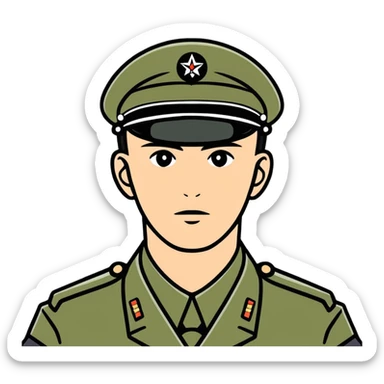 military man with crazy look sticker