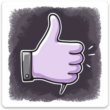 thumbs down emoji in chalk style, soft lilac color palette, rough doodle-like texture, drawn with pastel chalk on a dark surface, aesthetic and emotional Telegram channel, more expressive curved hand sticker