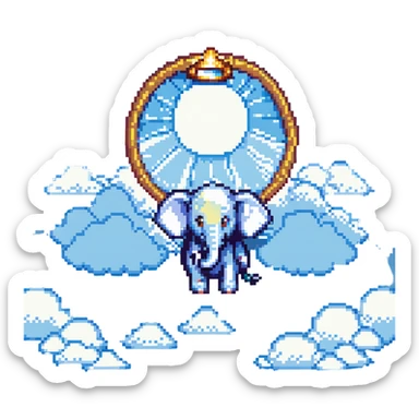 an elephant in heaven, pixel art style, with clouds and halo sticker
