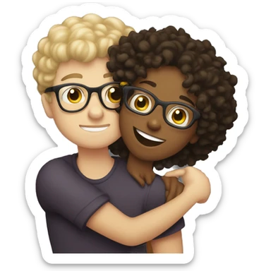 White curly gurl hug White boy with glasses sticker