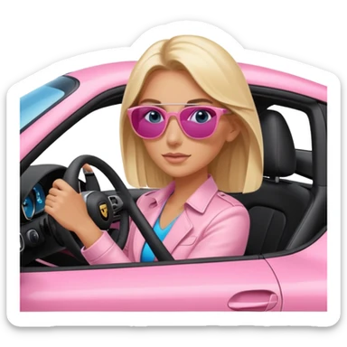 Pink porsche taycan with blonde with blue eyes driving it sticker