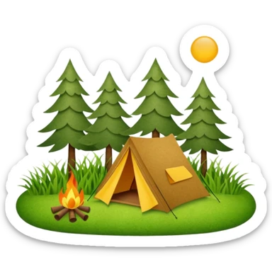 Camping sign of grass made of felt texture, scrapbooking style, transparent background sticker