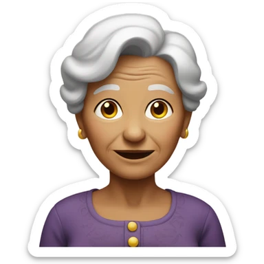 An old lady with a belly  sticker