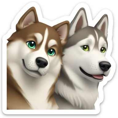 White Woman hair brown and bleus eyes and golden Husky With green eyes sticker