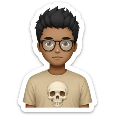 black anime hair guy with skeleton makeup wearing a stussy tshirt with glasses sticker